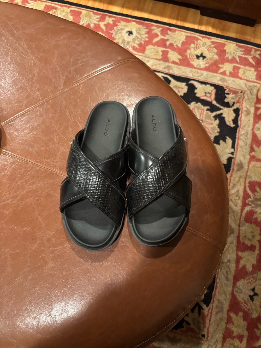 Aldo Black Woven Crisscross Slide Sandals